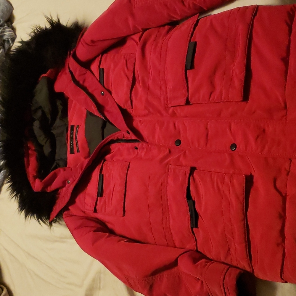 Zara Mens Red Hooded Parka Jacket sz M (40)